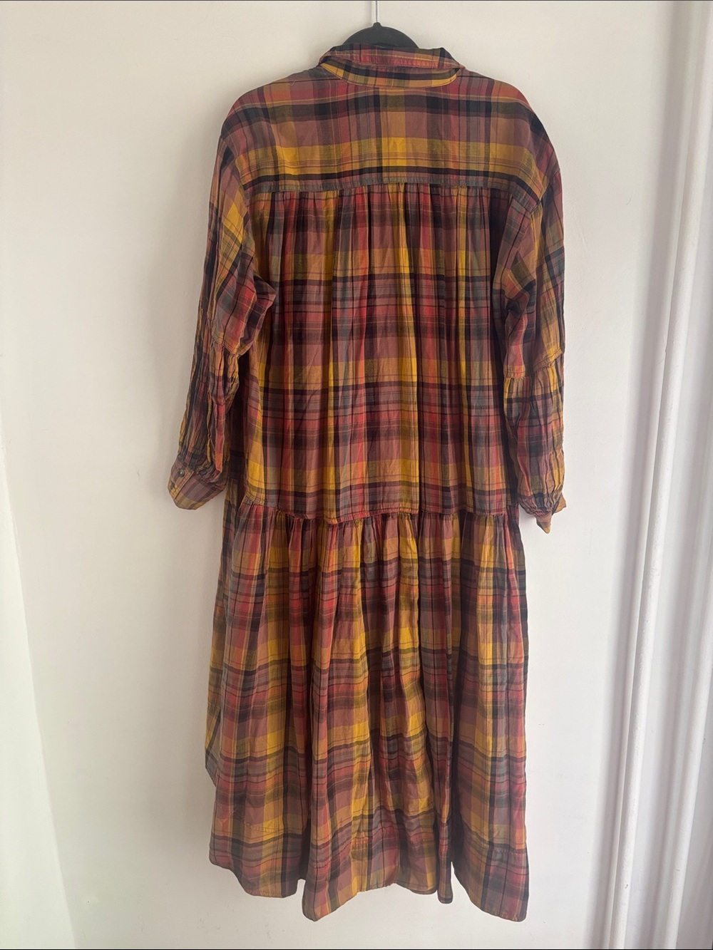 Anthropologie | pilcro Plaid Tiered Button-Front Dress in Mustard and Deep Red - Picture 15 of 15